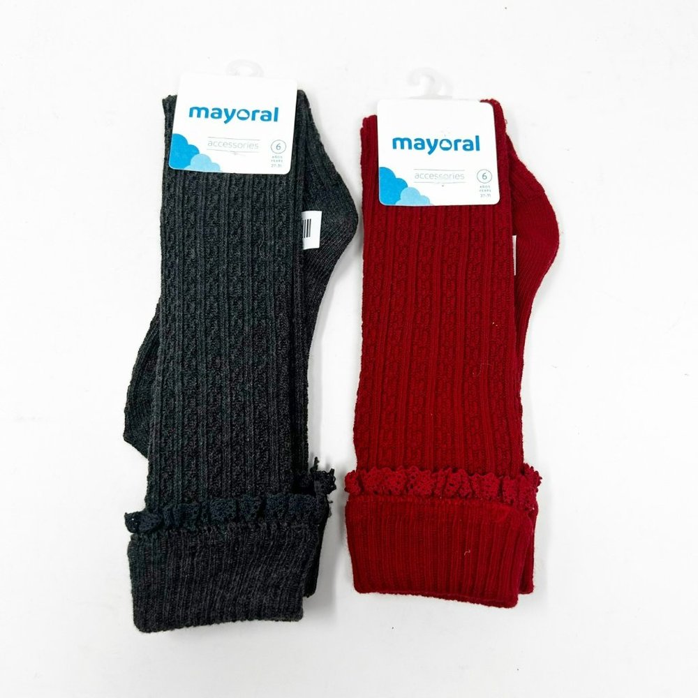 Mayoral Girls Size 6 Years  Knee High Socks Bundle Dark Grey & Dark Red